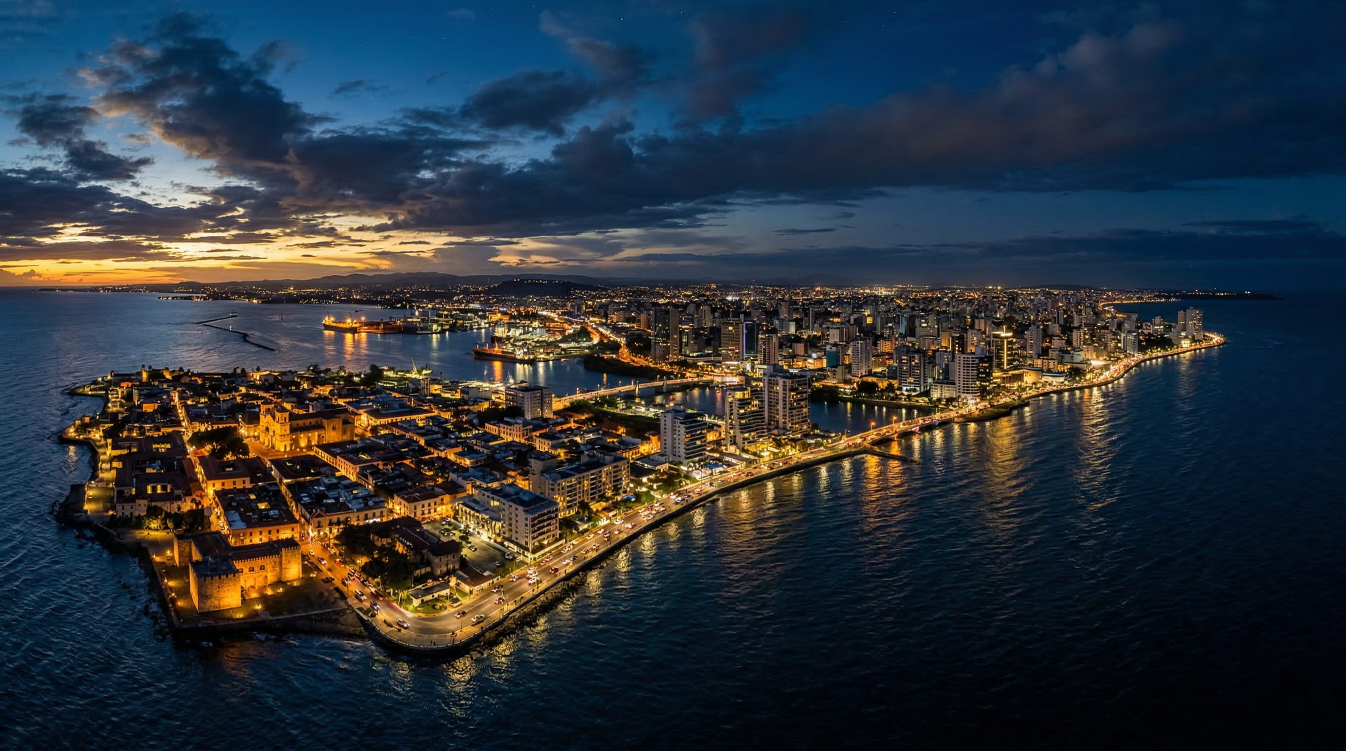 Aerial view of Santo Domingo, Dominican Republic at dusk — home of Vipro International